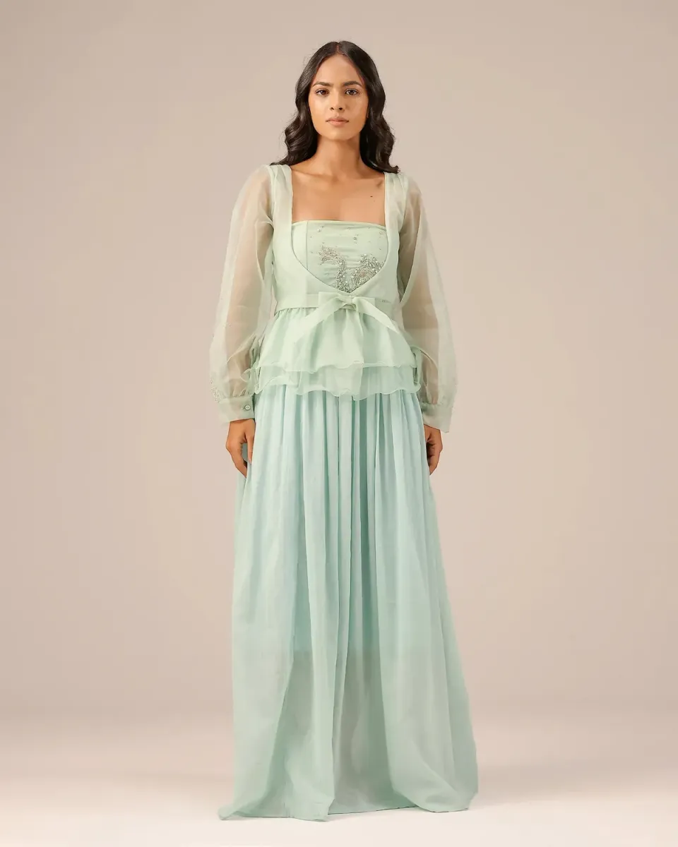 Our Dve Flora completo giacca e abito blu organza