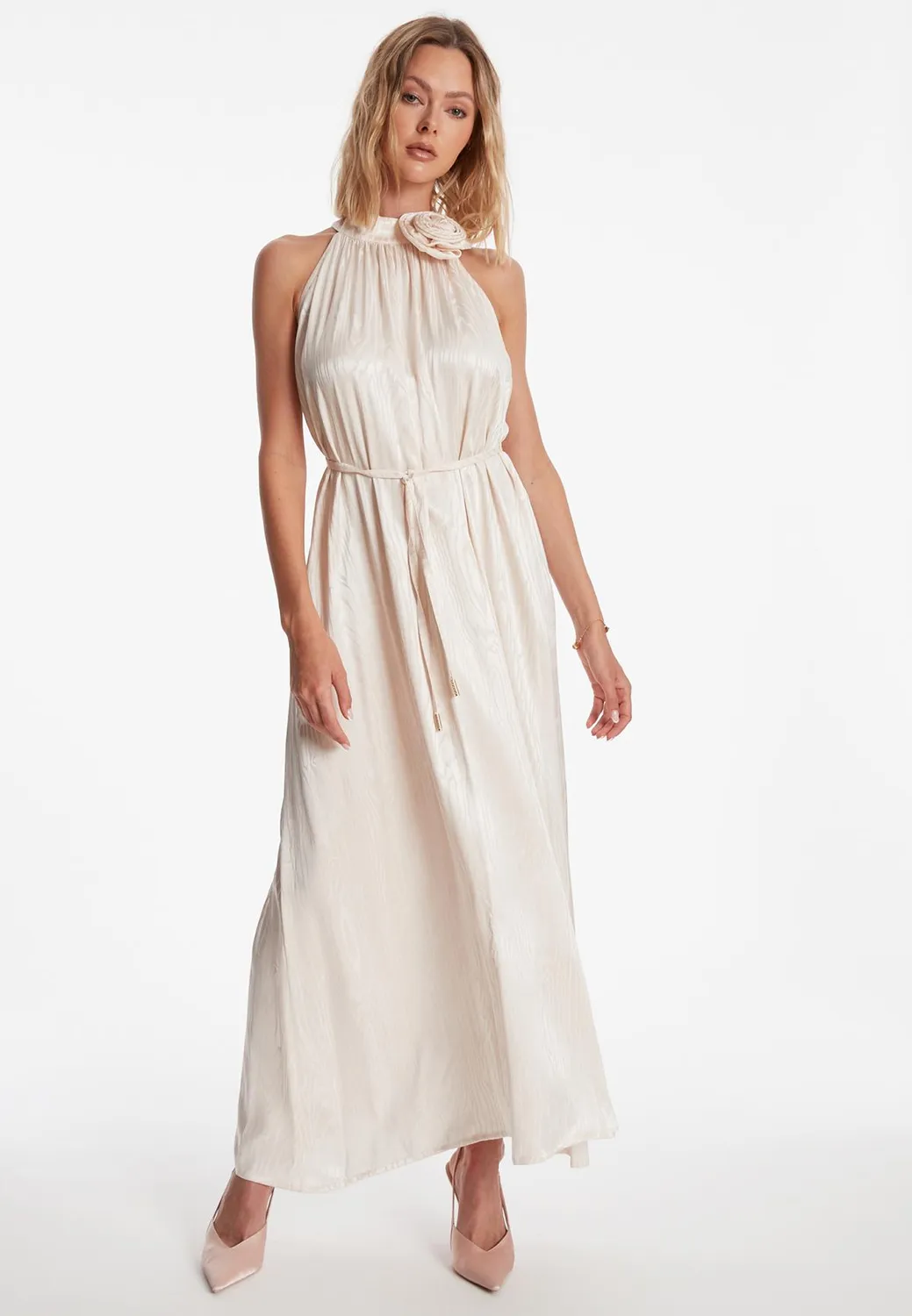 Ana Alcazar Zarta abito maxi raso bianco scollo halter