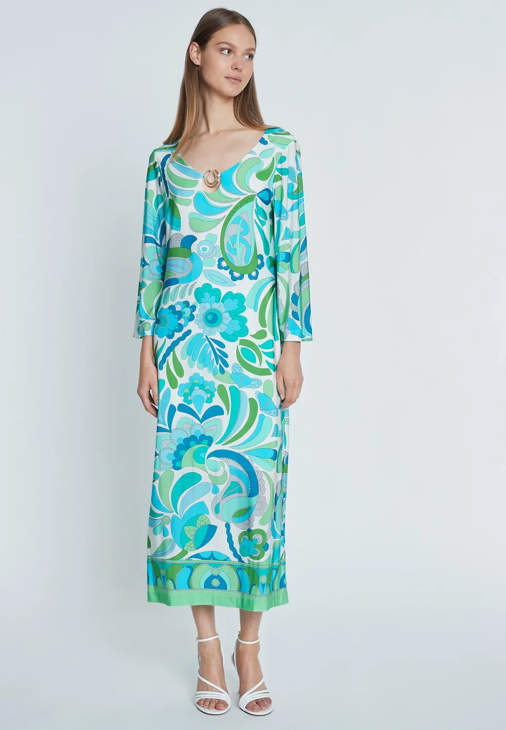 Ana Alcazar Riali caftano maxi jersey foglie