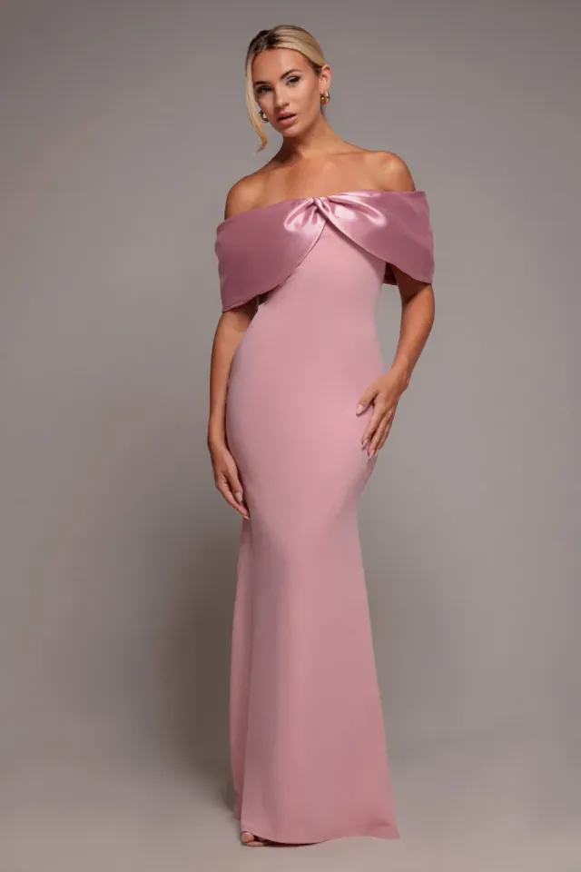 Goddiva Twist Knot abito bardot rosa blush scuba