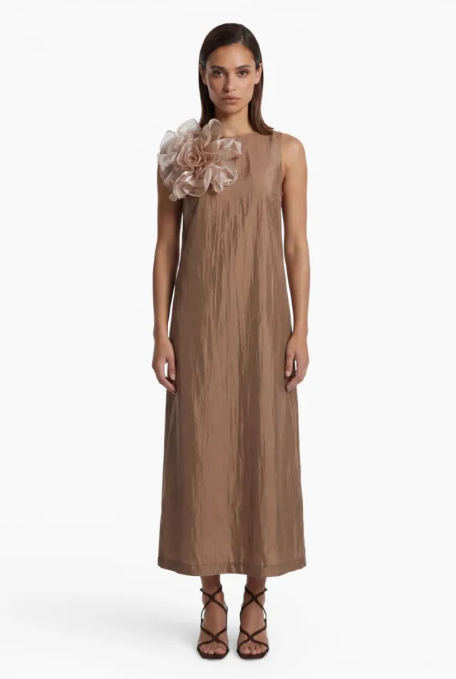 Ana Alcazar Davie abito midi lyocell cappuccino fiore