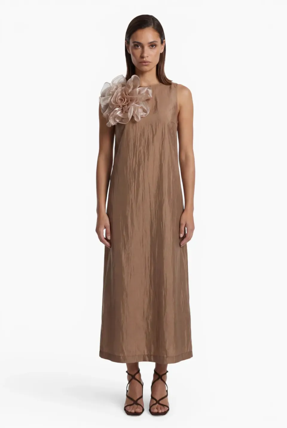 Ana Alcazar Davie abito midi lyocell cappuccino fiore