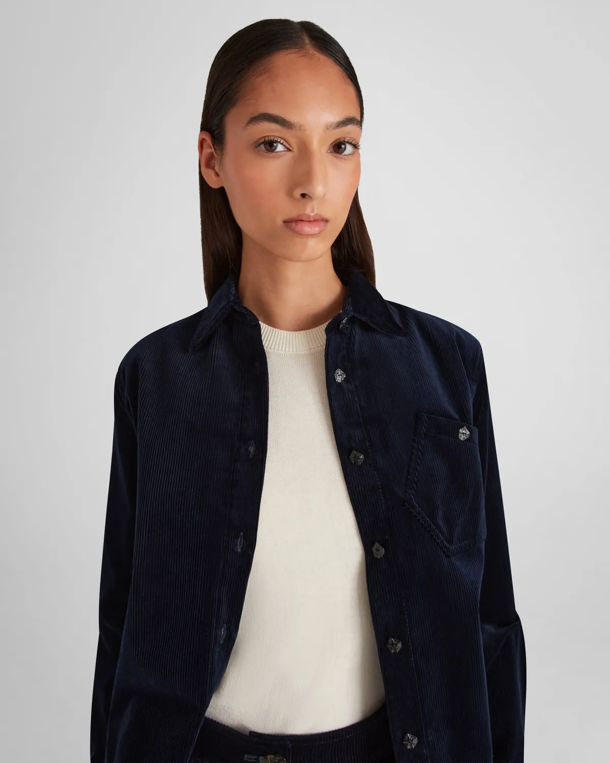 Violante Nessi Bartolomeo camicia blu in velluto di cotone