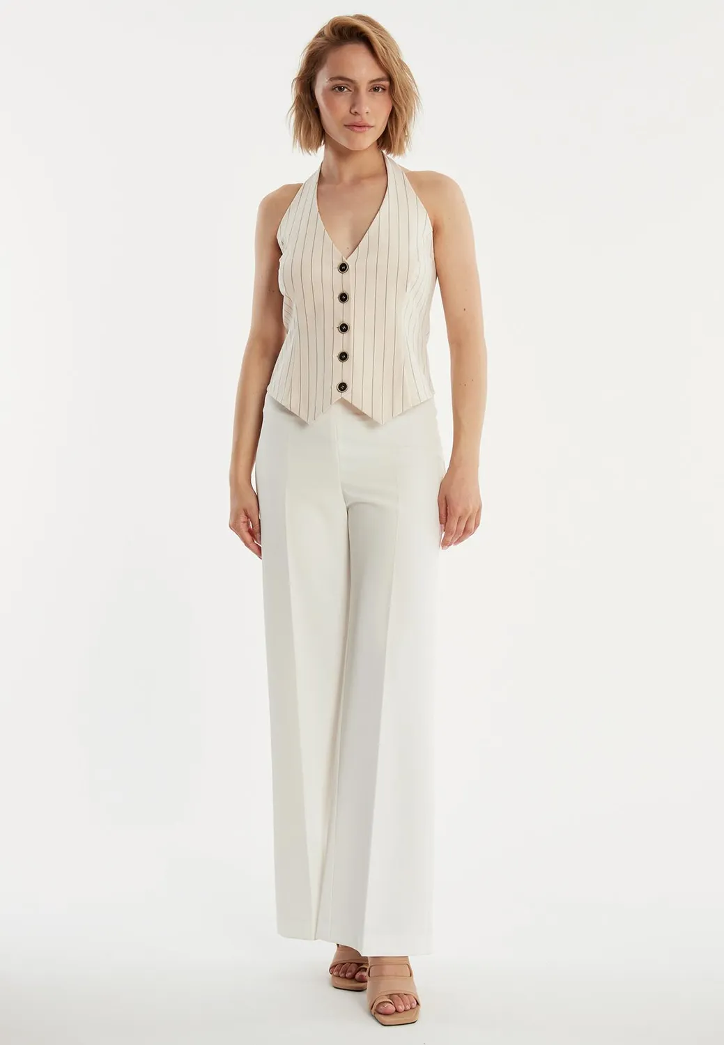 Ana Alcazar Zassa gilet ecru gessato scollo halter