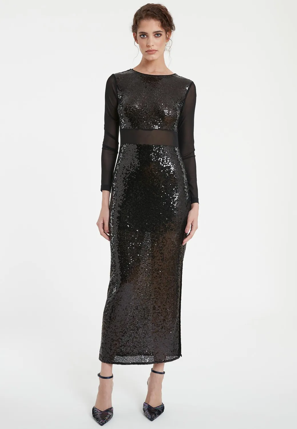 Ana Alcazar Taffa abito paillettes nero lungo