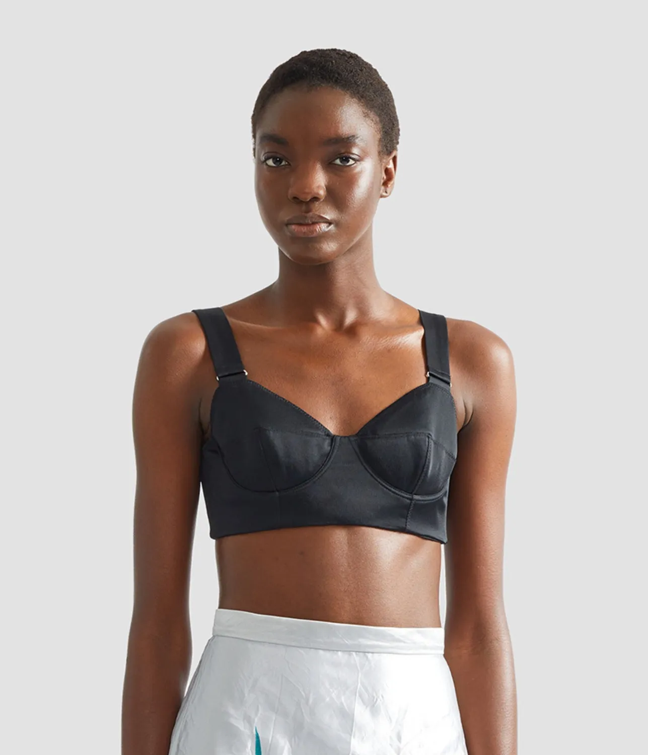 Erdem Crepe Black Satin Bralet bralette raso nero cuore