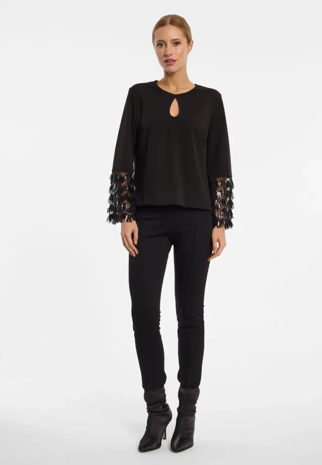 Ana Alcazar Ephlin top frange nero scollo goccia