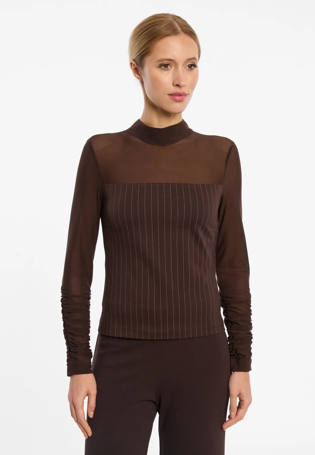 Ana Alcazar Elioranette top mesh gessato marrone