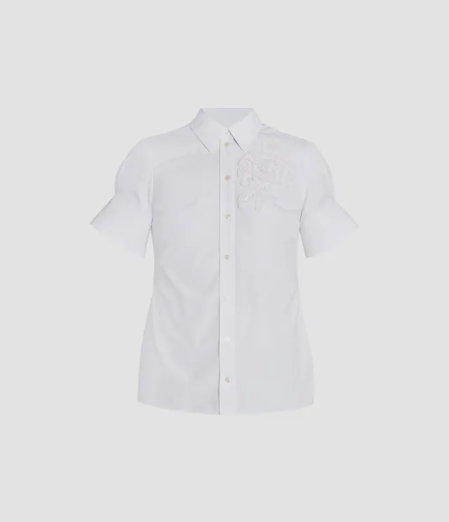 Erdem camicia bianca cotone applique fiore manica corta