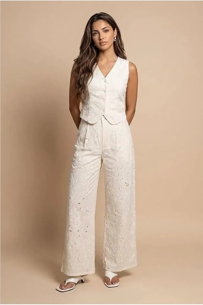 Urban Bliss Broderie pantaloni crema in pizzo