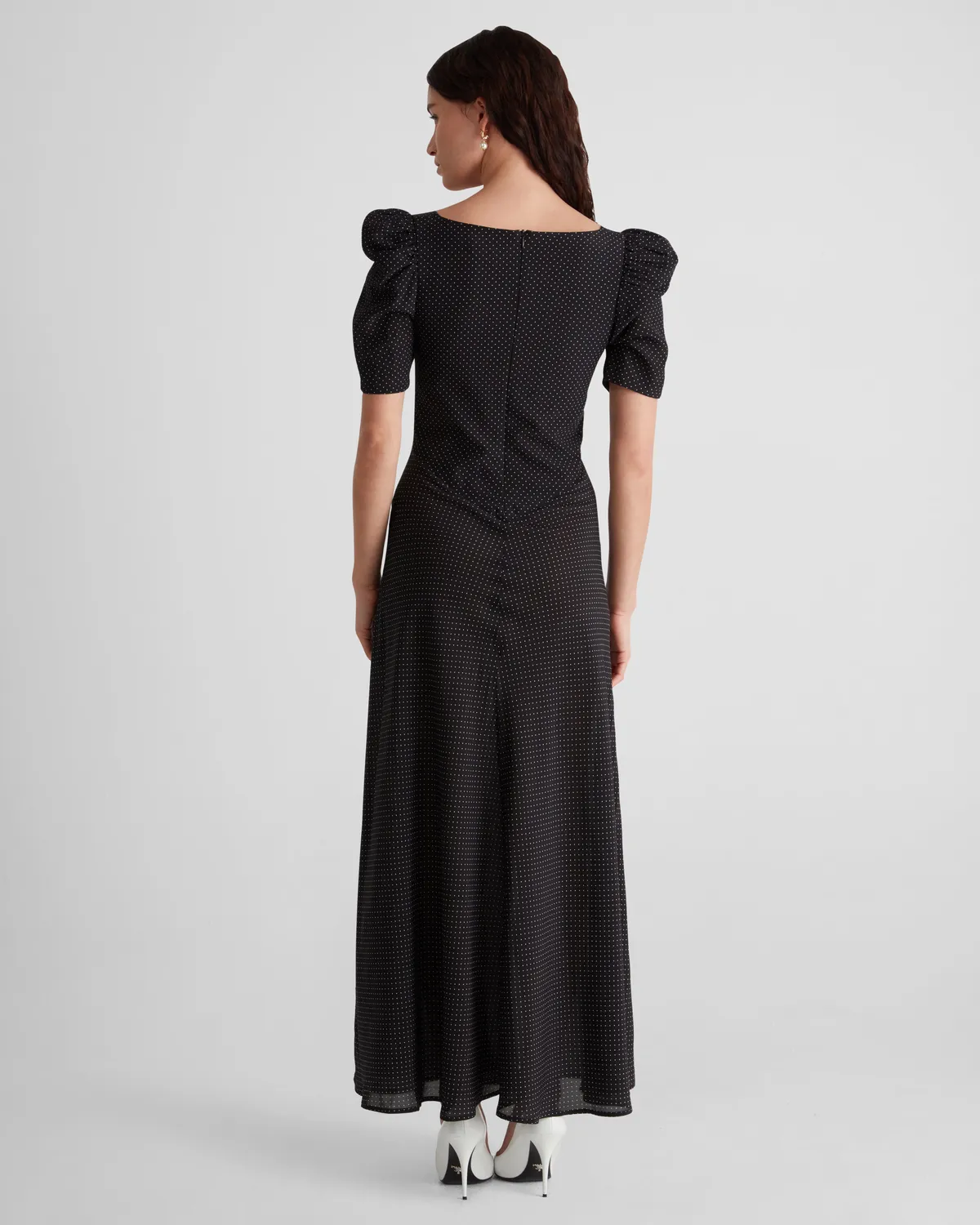 Violante Nessi Baccarat abito maxi nero pois seta