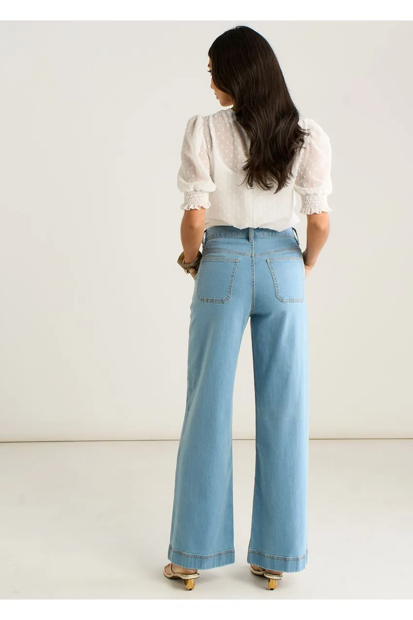 Gini London Pleat Wide Leg jeans azzurro chiaro gamba larga