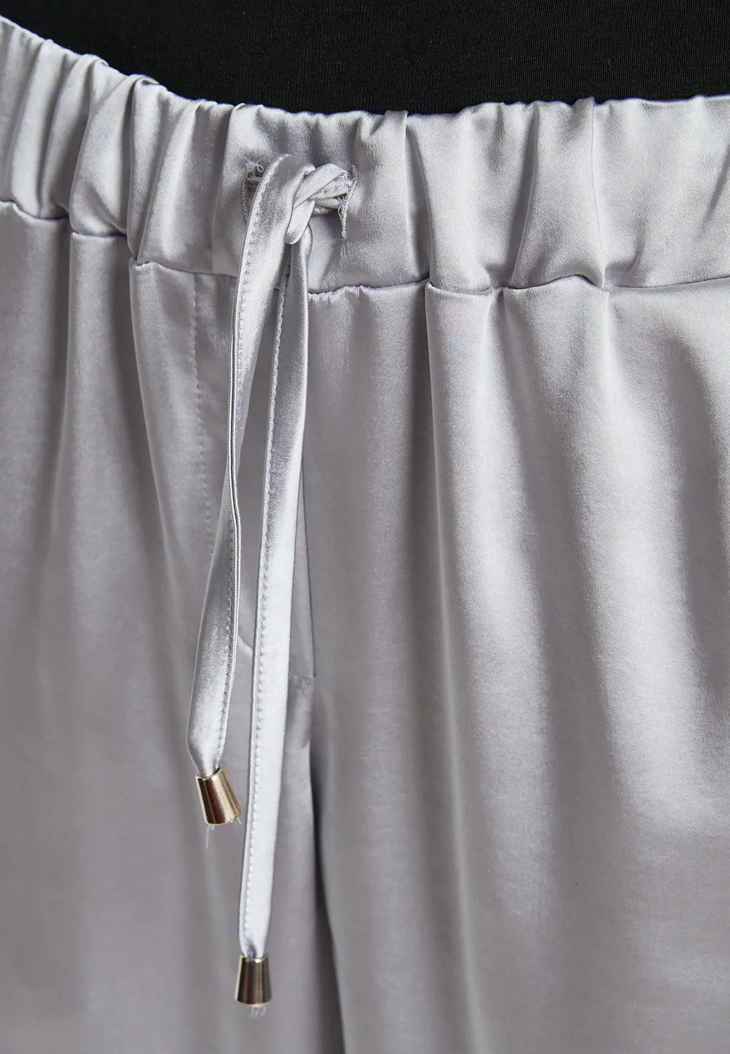 Ana Alcazar Sibby pantaloni satin argento coulisse