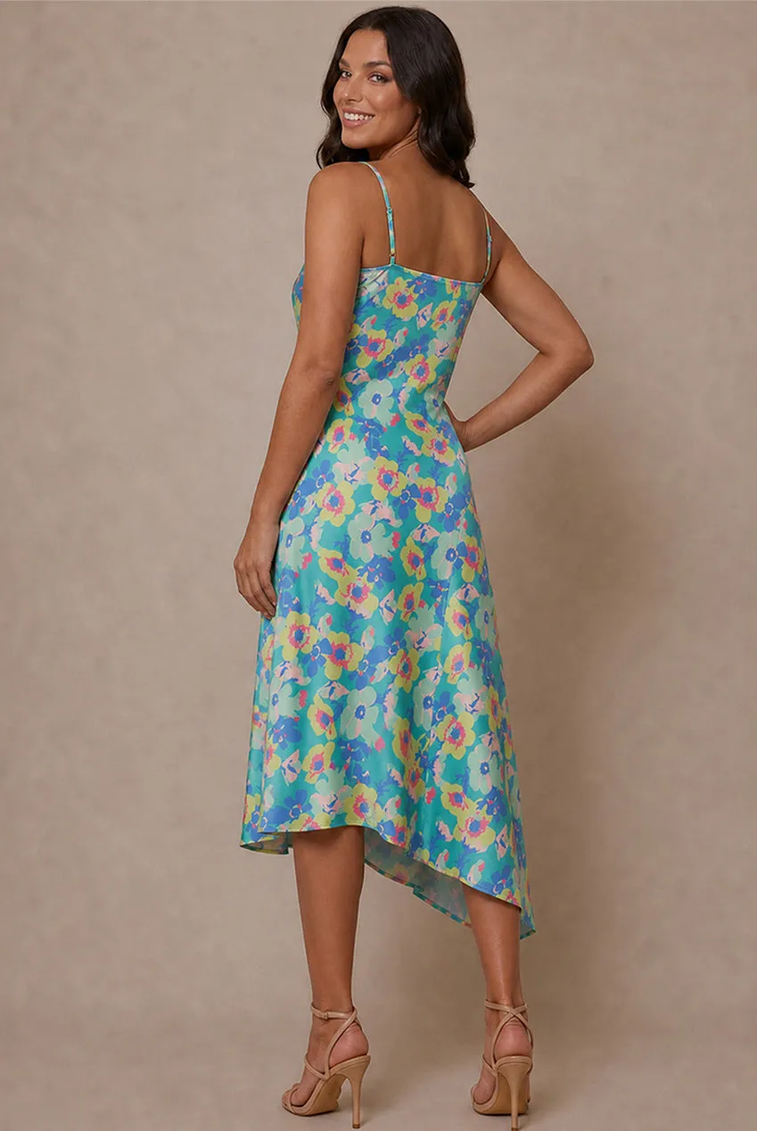 Chi Chi London One-Shoulder abito midi verde floreale