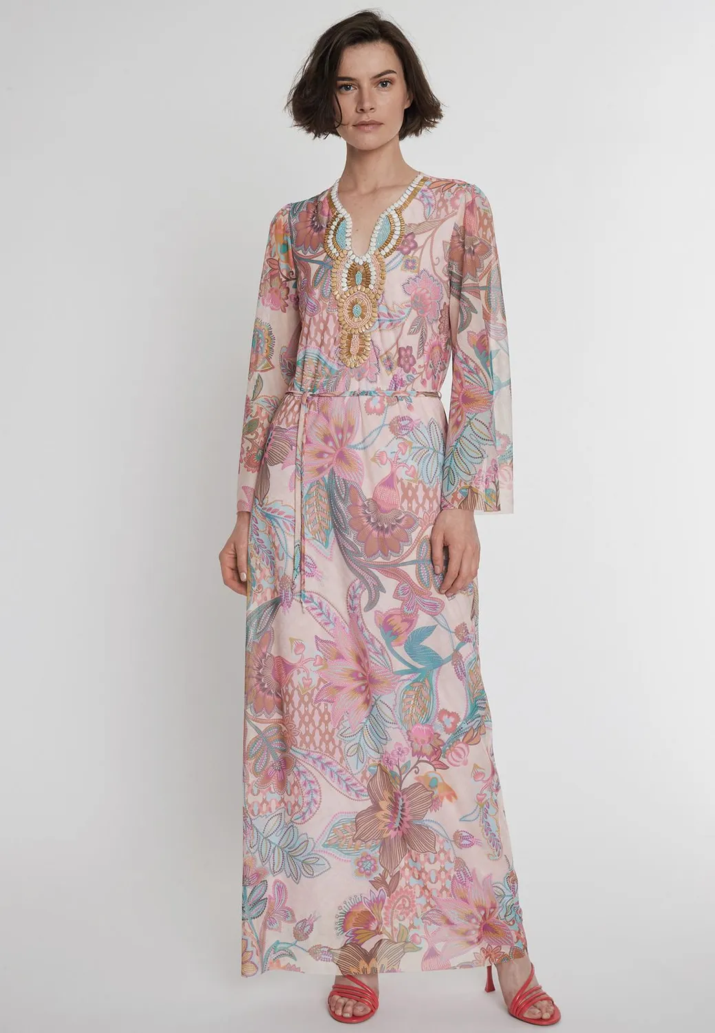 Ana Alcazar Pelaroly caftano maxi floreale rosa