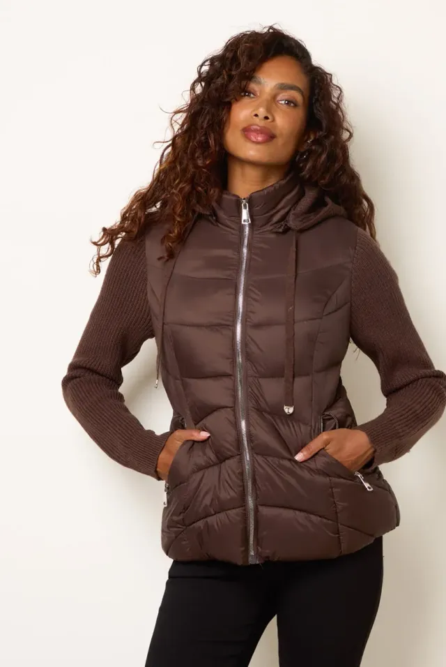 Blue Vanilla giacca puffer cioccolato L maniche knit