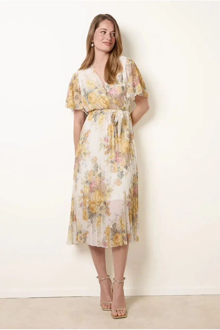 Blue Vanilla Crossover abito midi limone chiffon plissettato