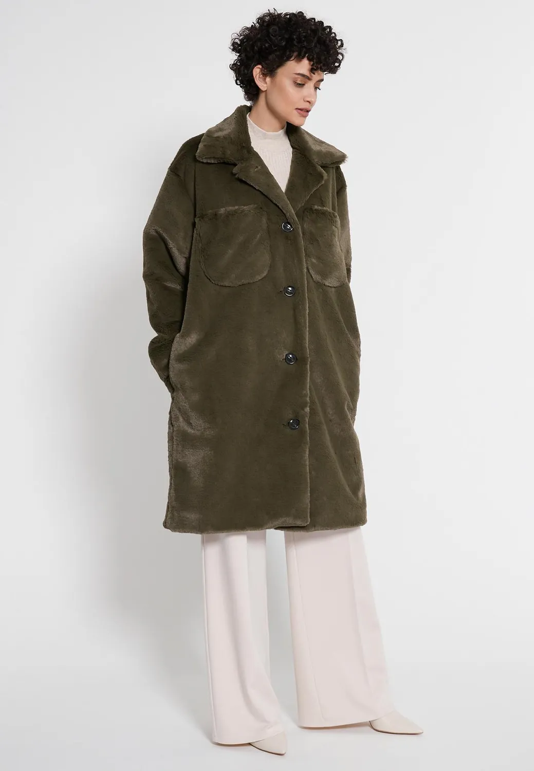 Ana Alcazar Habesa cappotto pelliccia ecologica kaki
