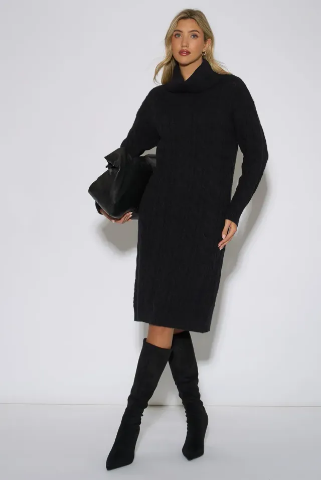 Gini London High Neck abito midi nero knit