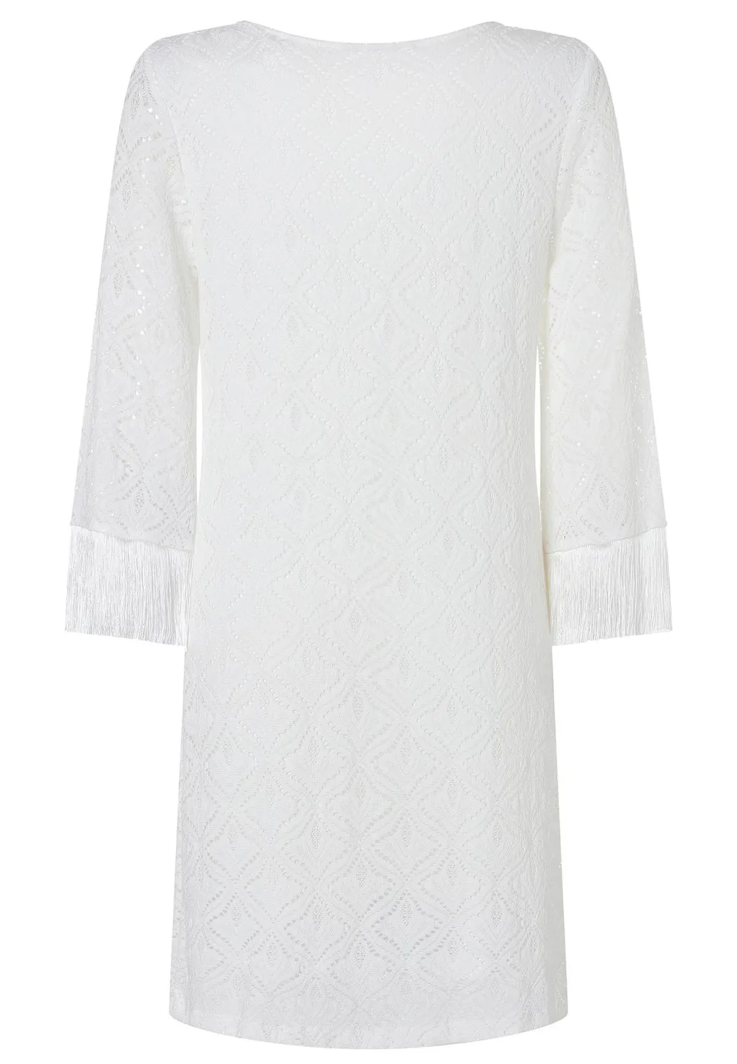 Ana Alcazar Zalea abito pizzo bianco con frange