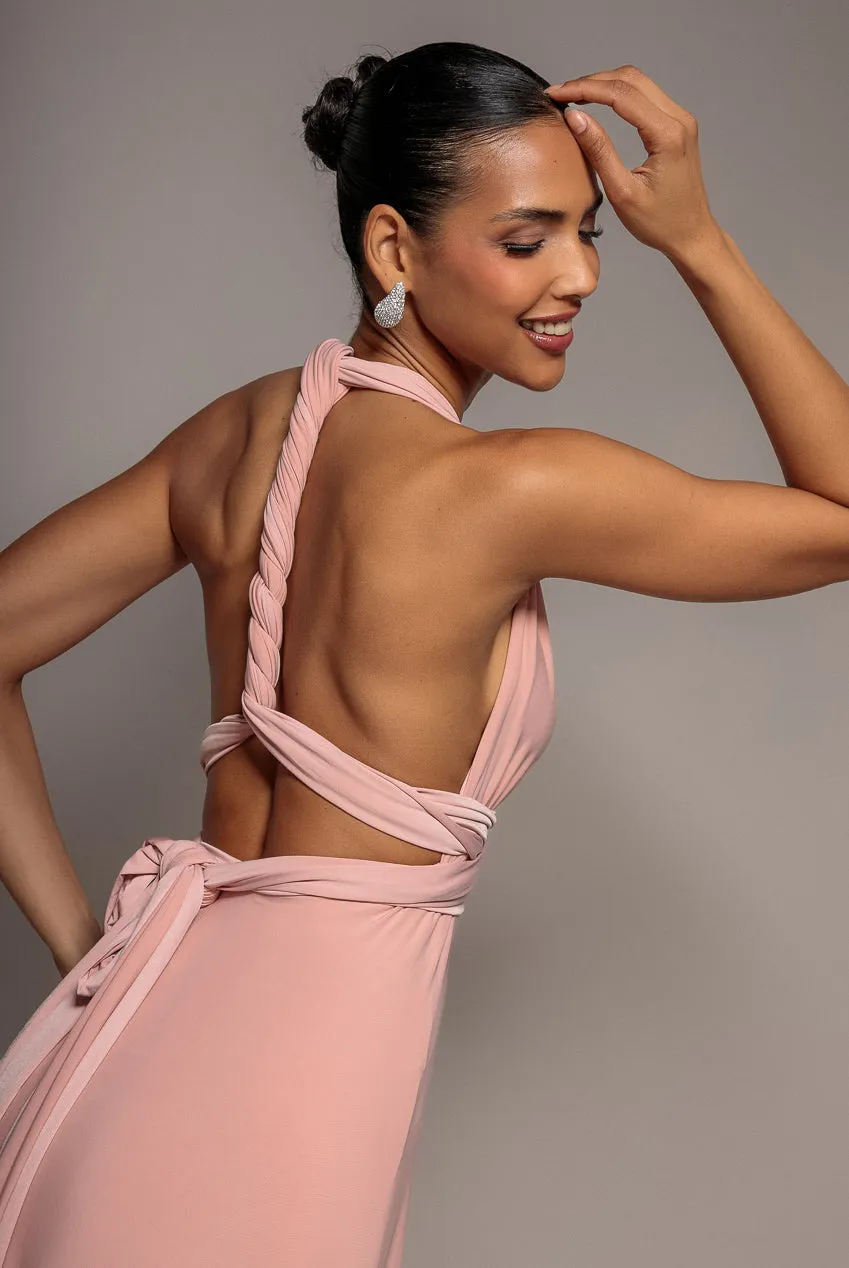 Goddiva Multiway Tie-Up abito lungo rosa blush damigella
