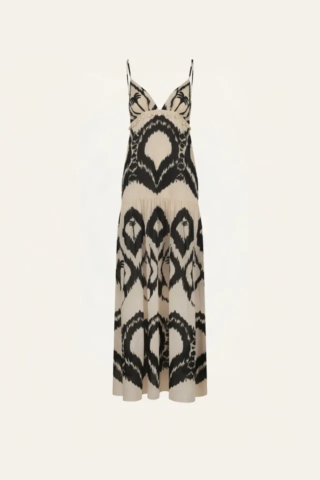 Johanna Ortiz Zea Palm maxi abito cotone ecru nero