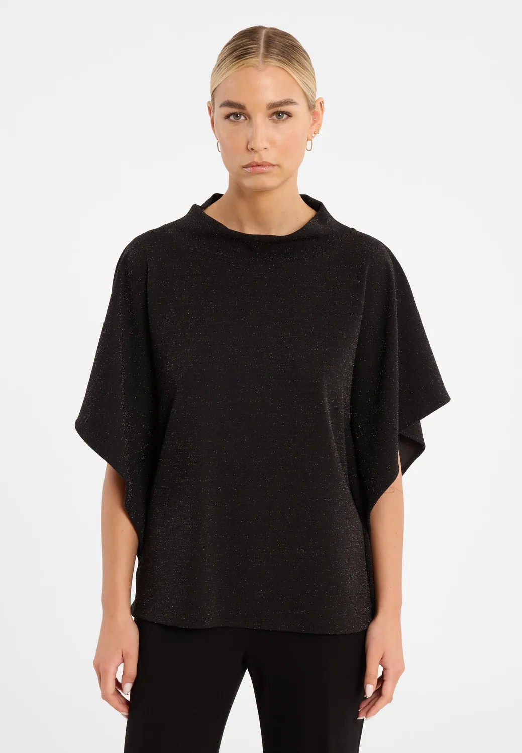 Ana Alcazar Cilla top lurex nero scollo coreana