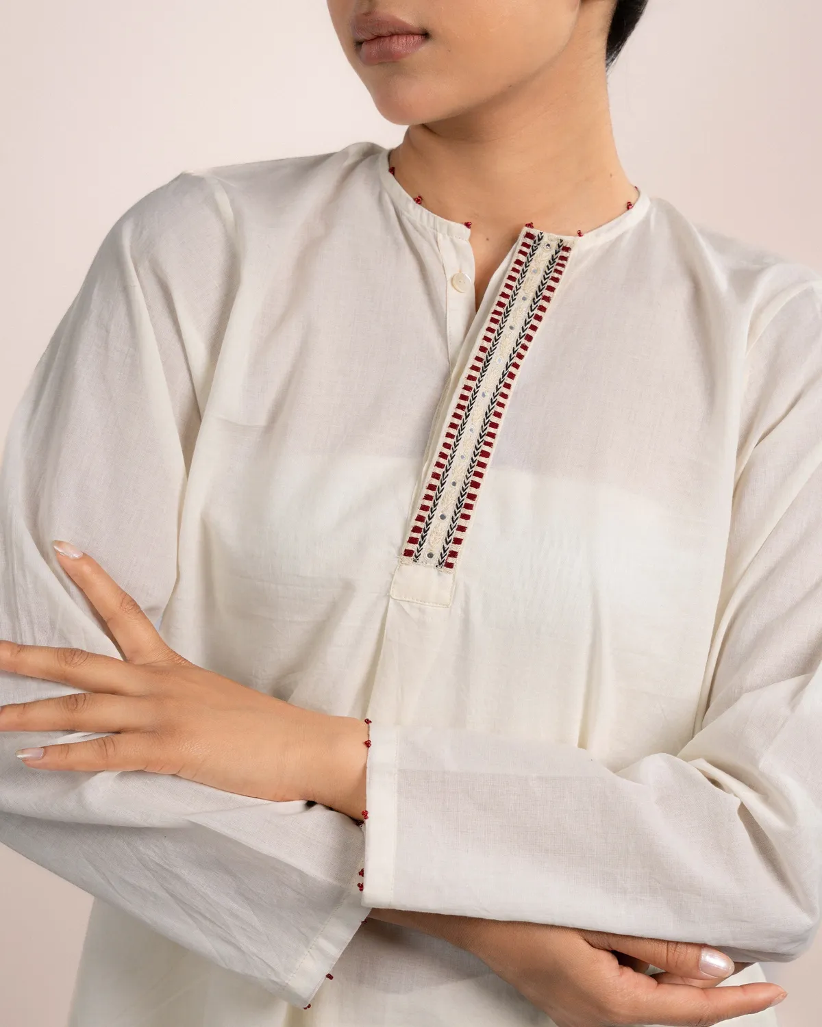 Our Dve Luna Top top cotone beige ricamo