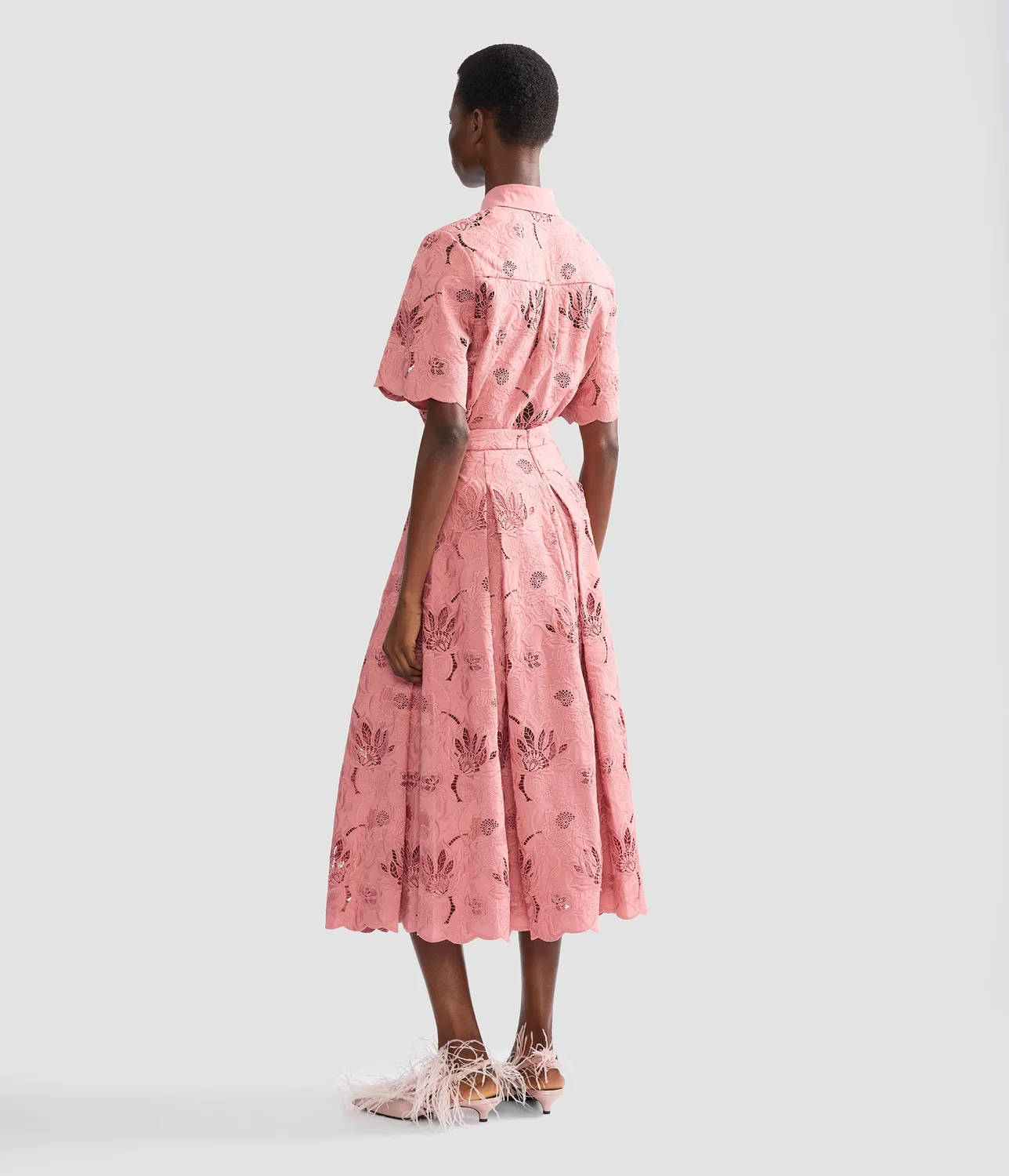 Erdem Floral Cotton Cutwork Short Sleeve Shirt camicia rosa