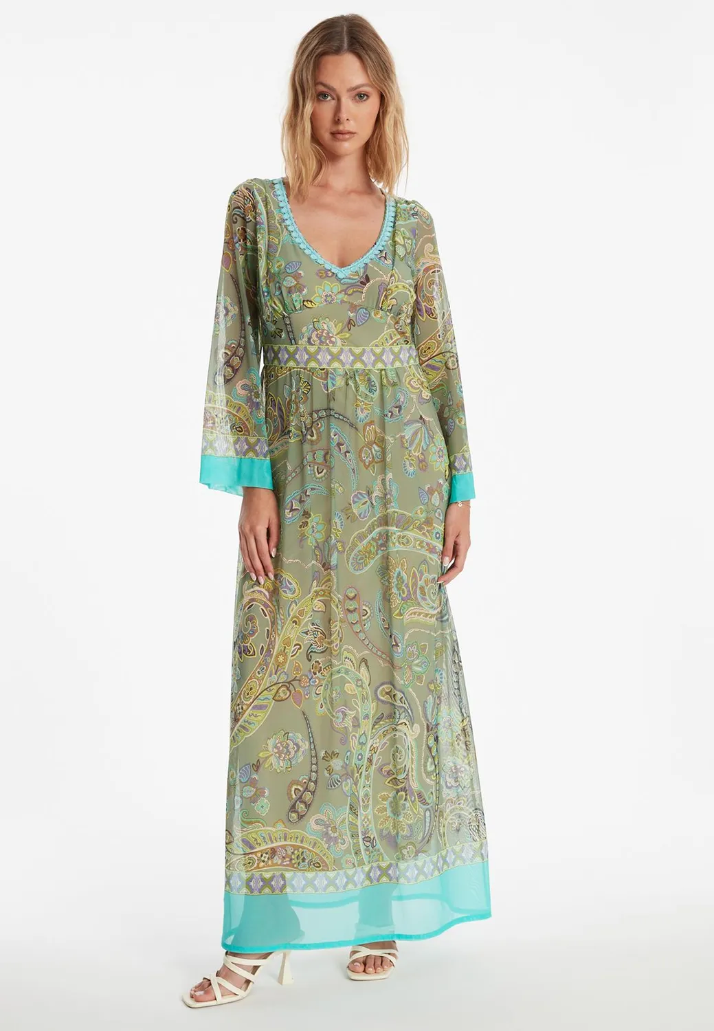 Ana Alcazar Zikora abito lungo paisley verde