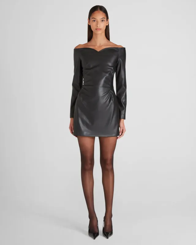 Violante Nessi Marino mini abito nero ecopelle