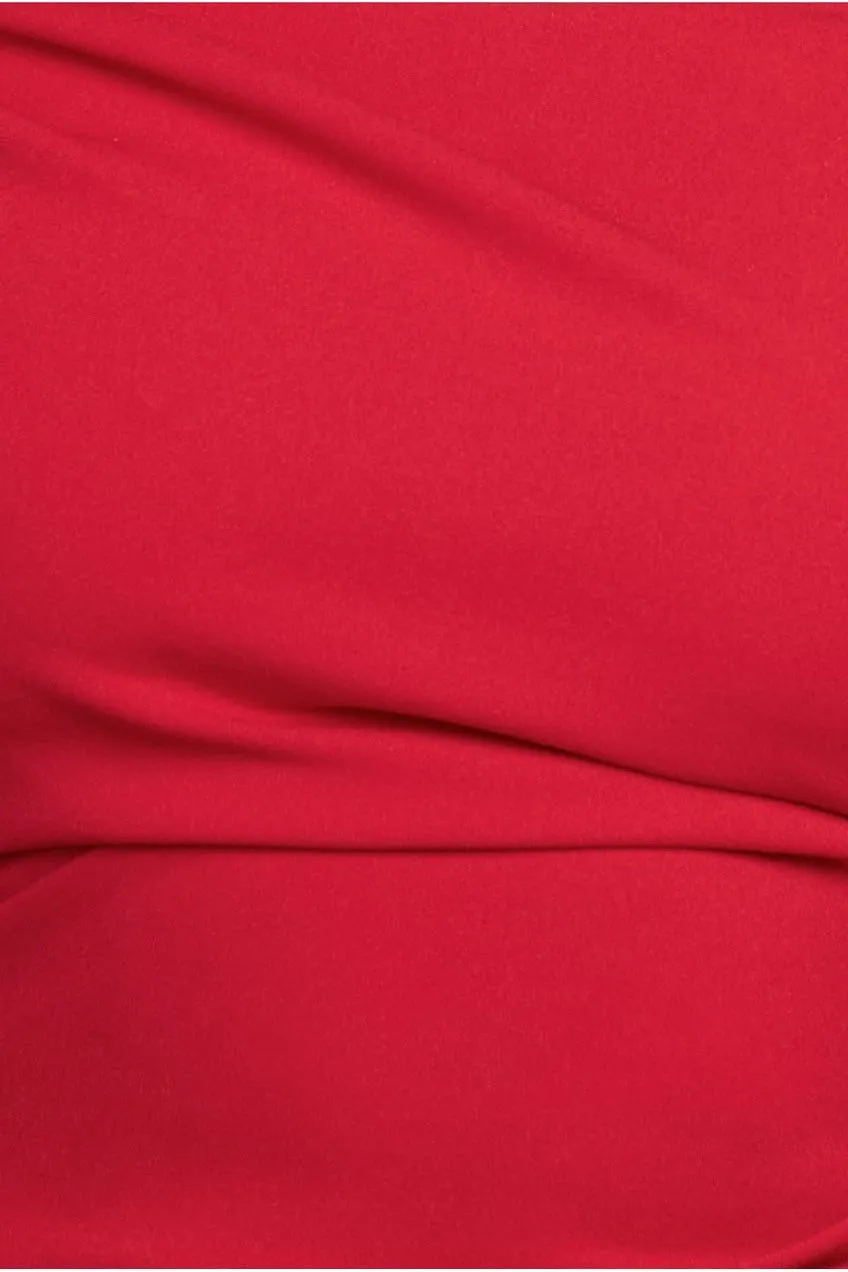 Goddiva DR3339 abito lungo scuba rosso spalle scoperte