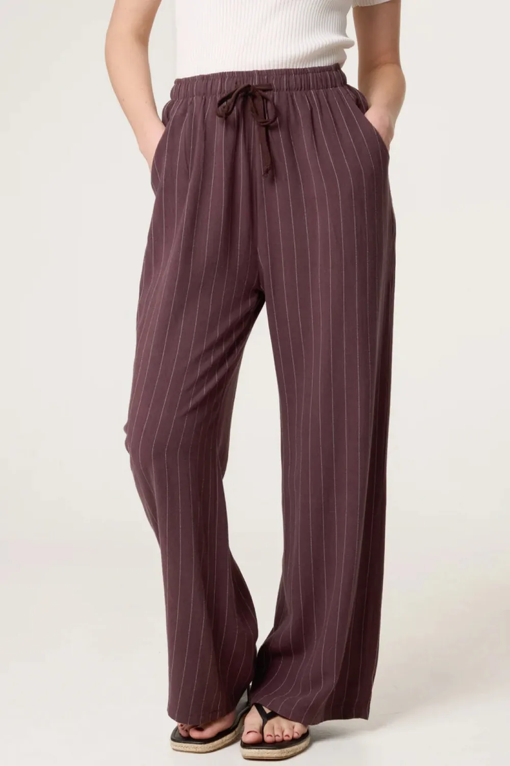 Aftershock London Pin Striped pantaloni lino cioccolato