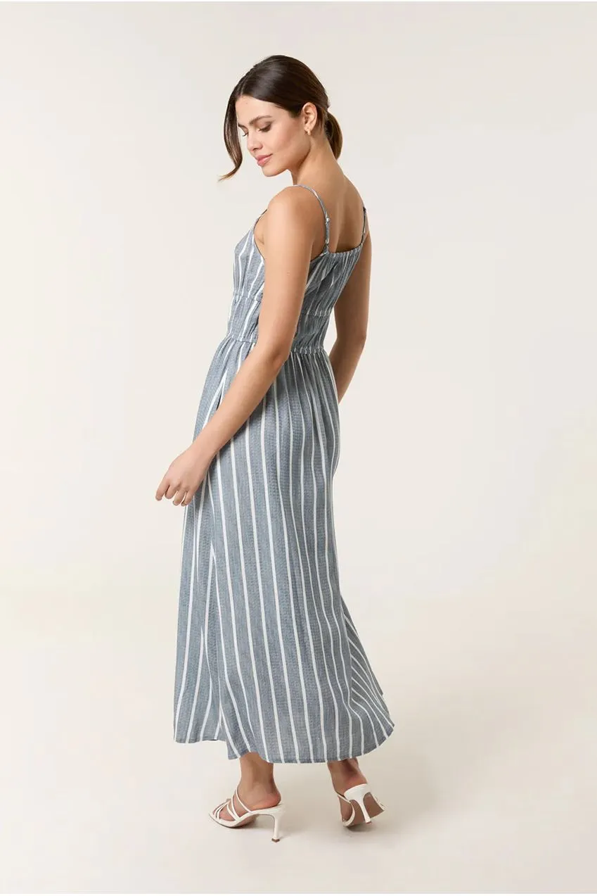 Blue Vanilla Tie Front abito midi denim blu S gessato
