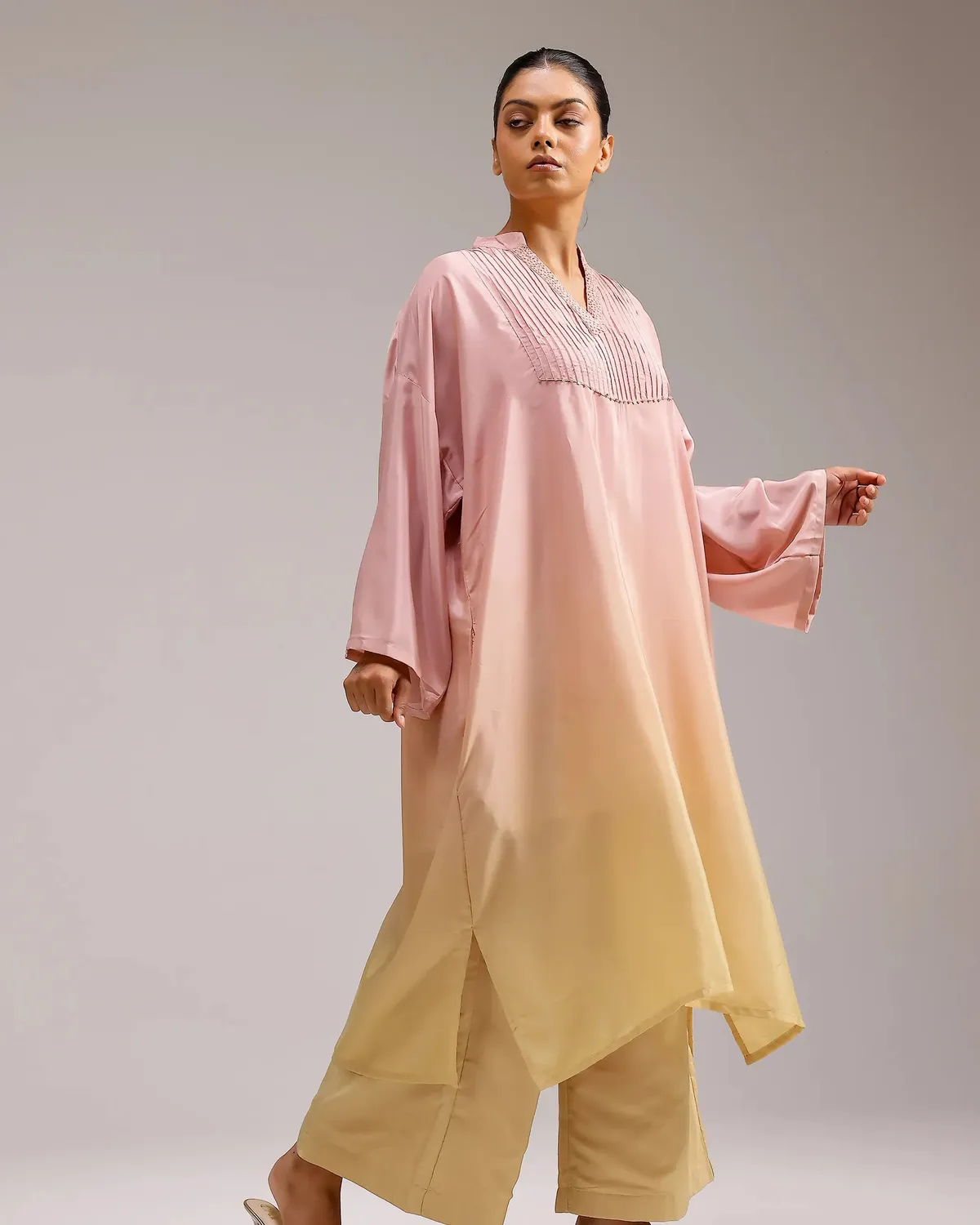 Our Dve Saanjh Fade completo kurta rosa giallo M crepe