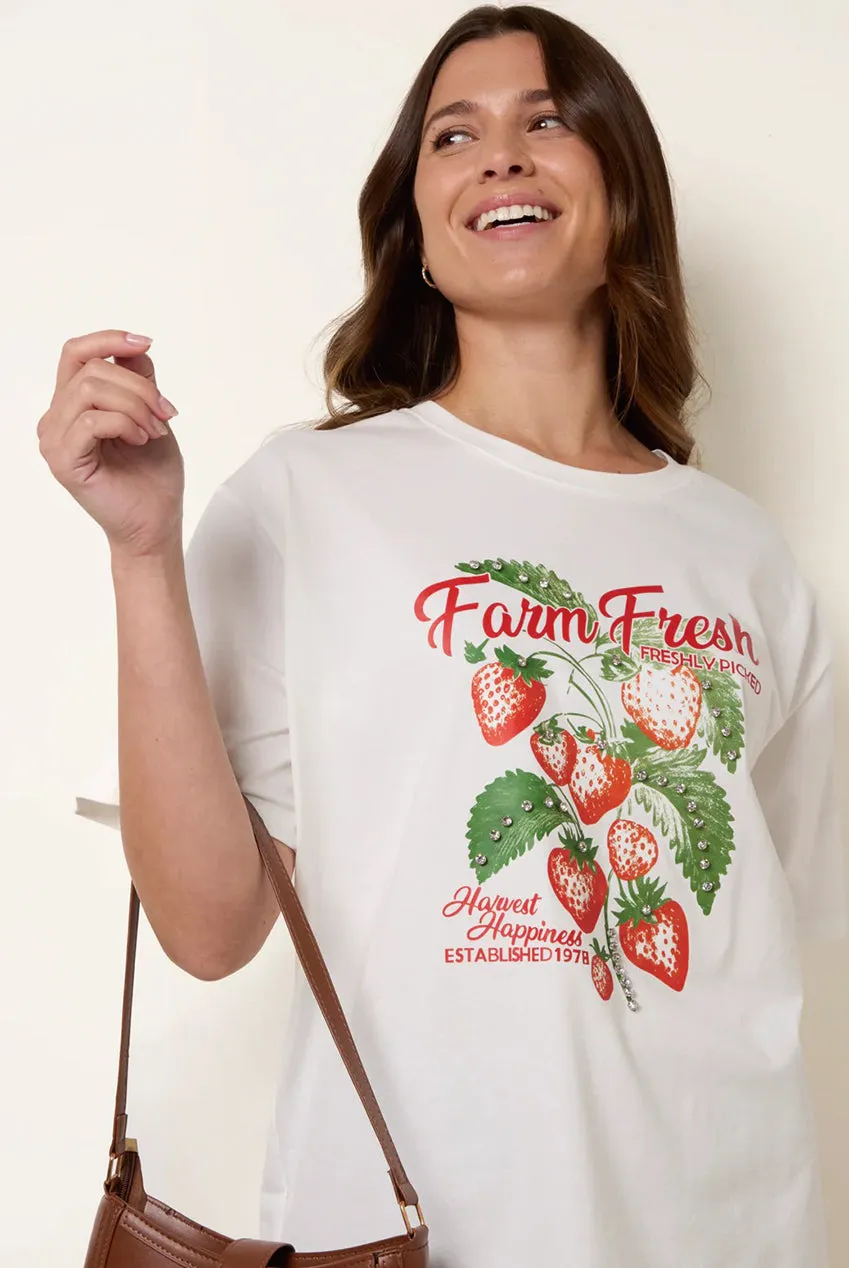 Blue Vanilla t-shirt avorio stampa fragola cotone S/M M/L