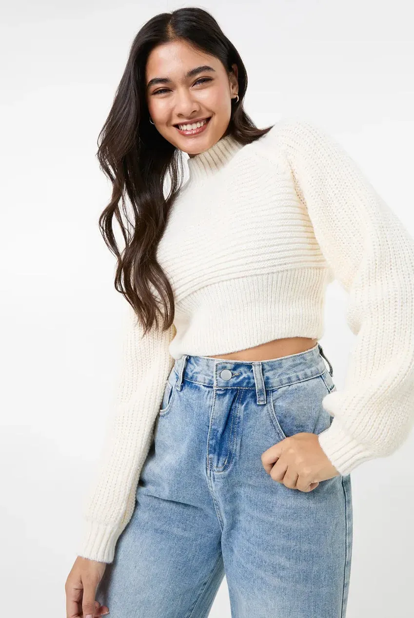 Pink Vanilla High Neck Knitted Jumper maglione avorio