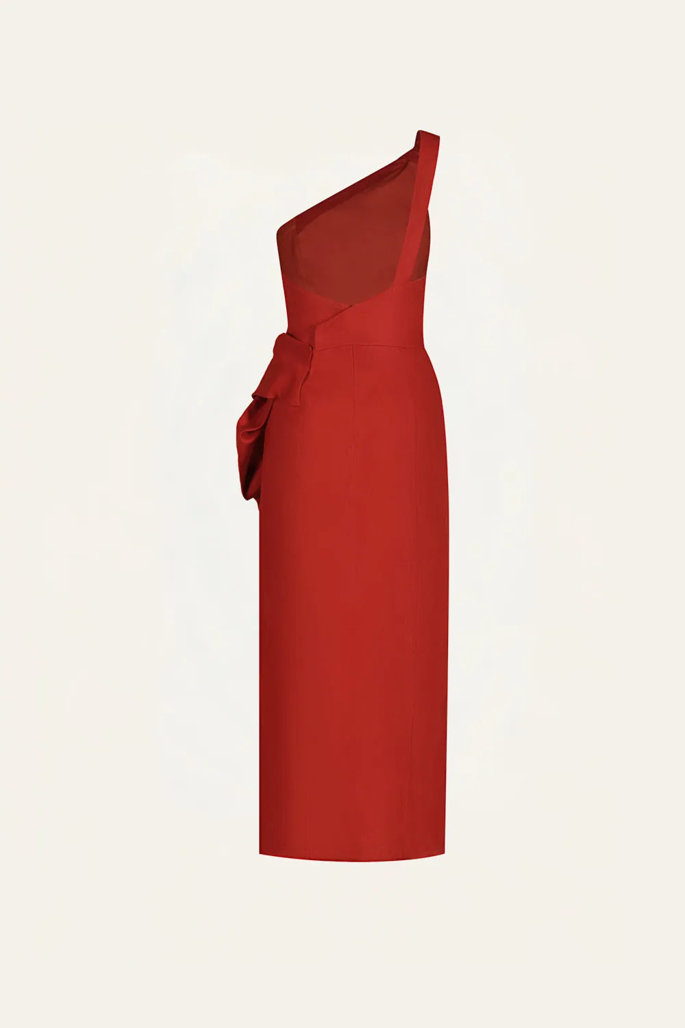 Johanna Ortiz Salsero Vestito lino rosso midi monospalla