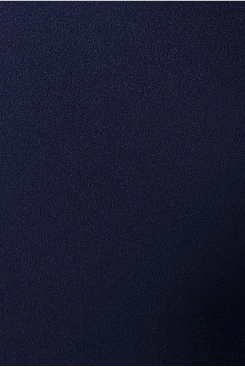 Goddiva Wing Cape abito maxi blu navy satin spalle scoperte