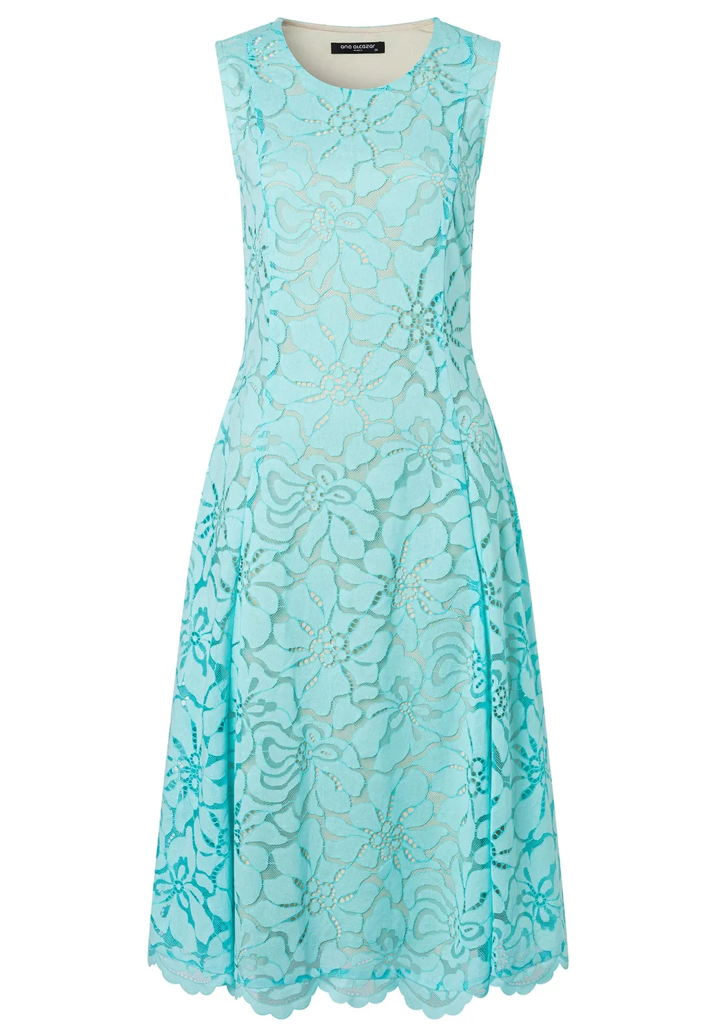 Ana Alcazar Duwin abito pizzo midi turchese