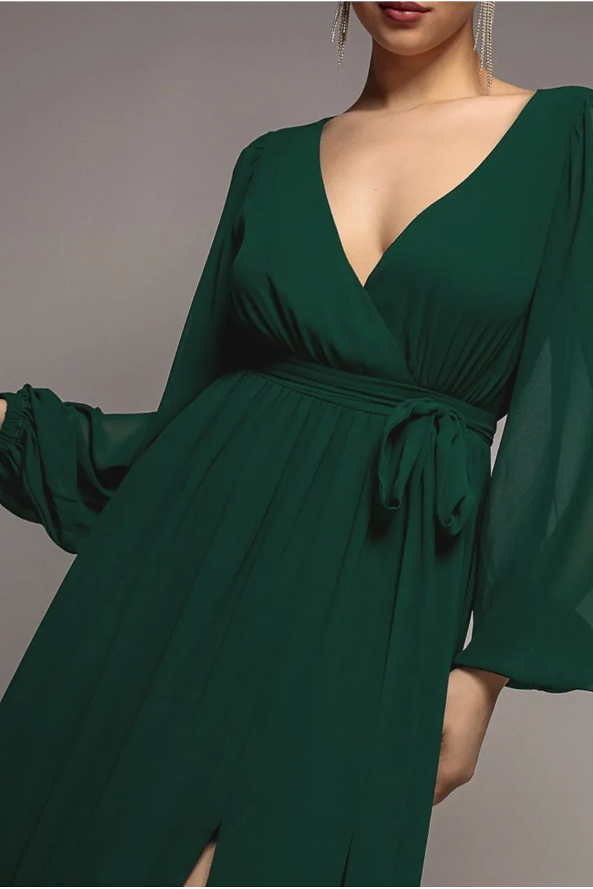 Goddiva Sustainable Wrap Abito Maxi Verde Chiffon