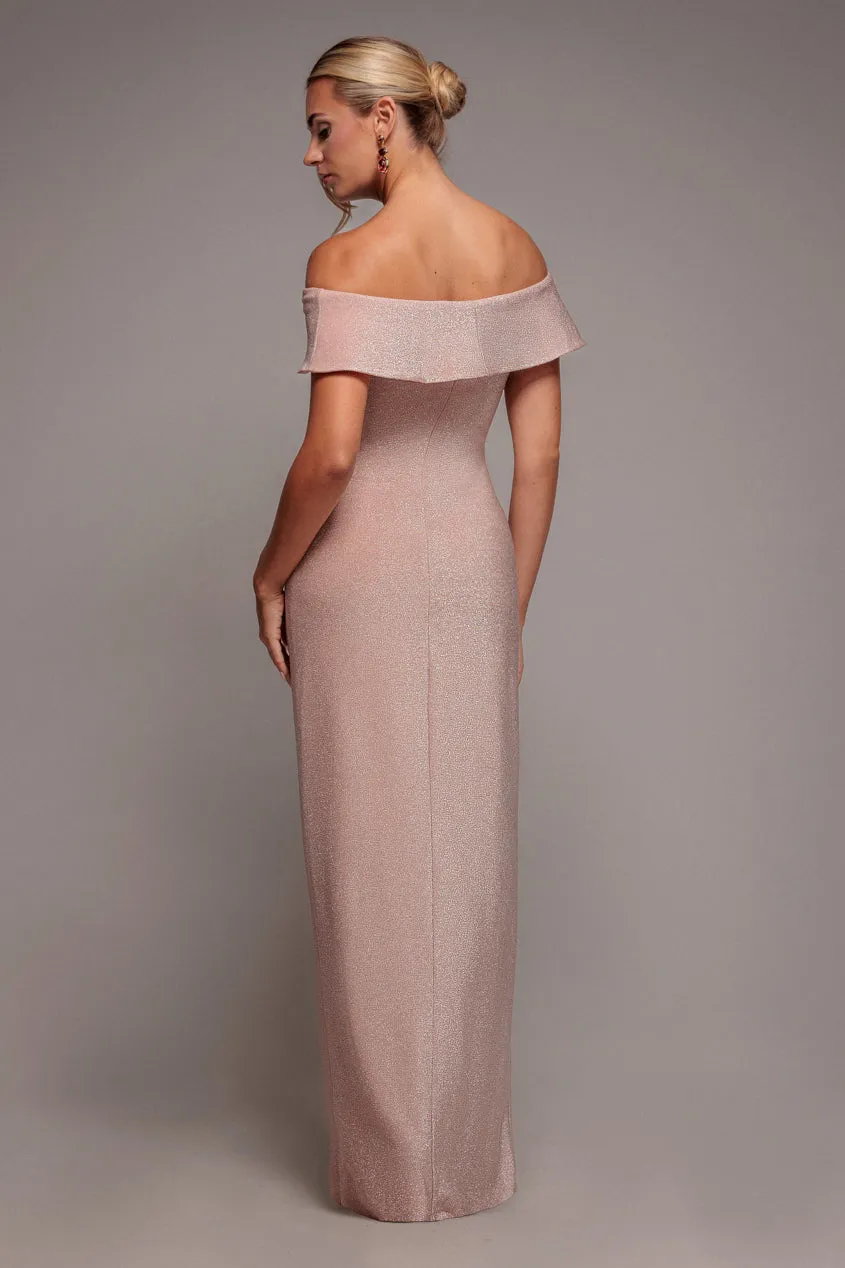 Goddiva Lurex Bardot DR4093 abito maxi blush lurex