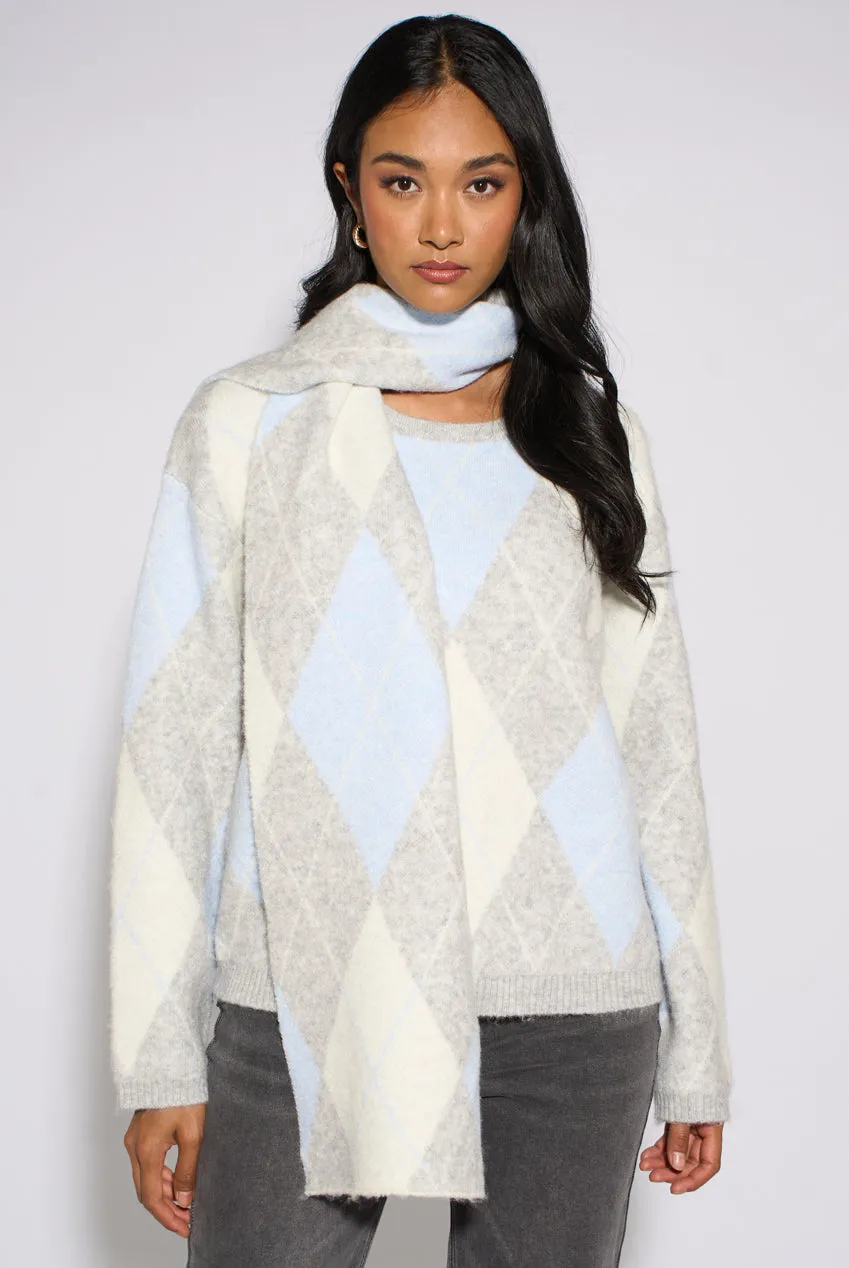 Gini London Multi Argyle maglione con sciarpa Multi M/L morbido