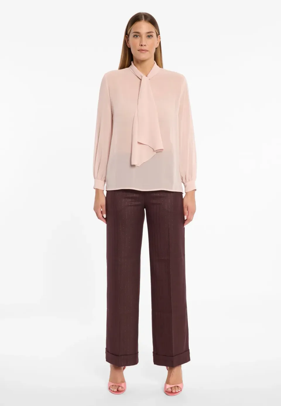 Ana Alcazar Ablea blusa chiffon rosa maniche a sbuffo