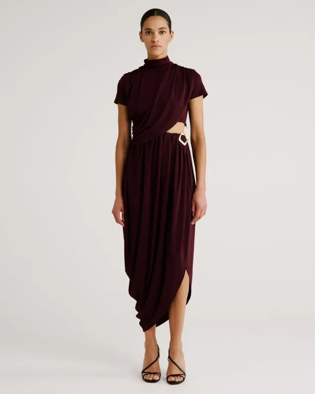 Violante Nessi Pagani abito bordeaux crepe jersey