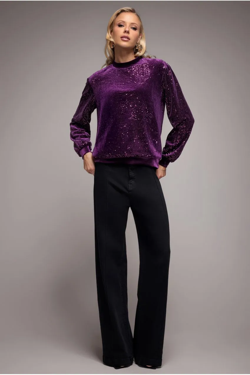 Goddiva Sequin Velvet Maglione Magenta in velluto paillettes