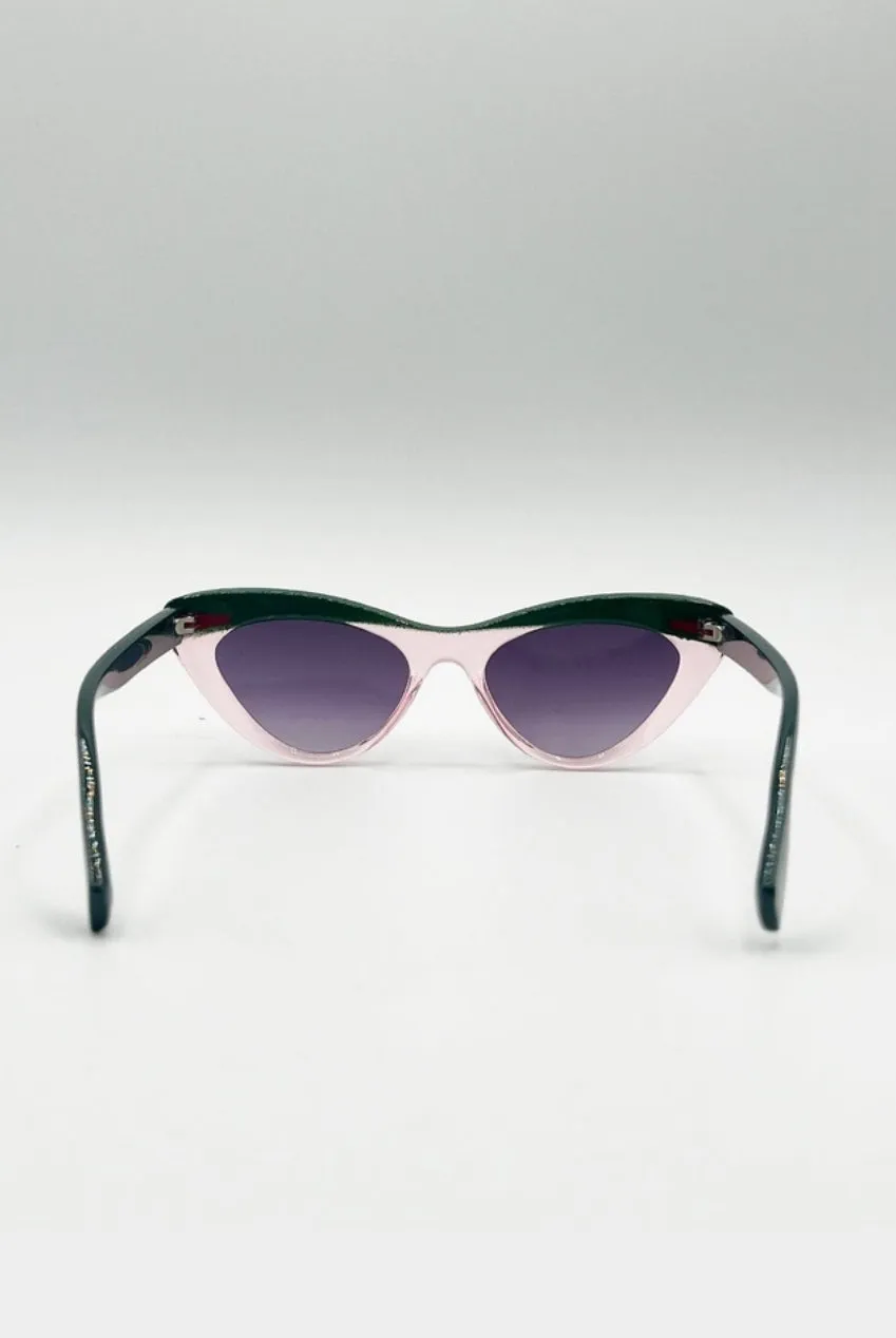 SVNX occhiali da sole cat-eye rosa verde lente nera