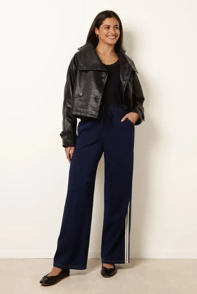 Blue Vanilla Pantaloni Joggers Denim Indaco Riga Laterale