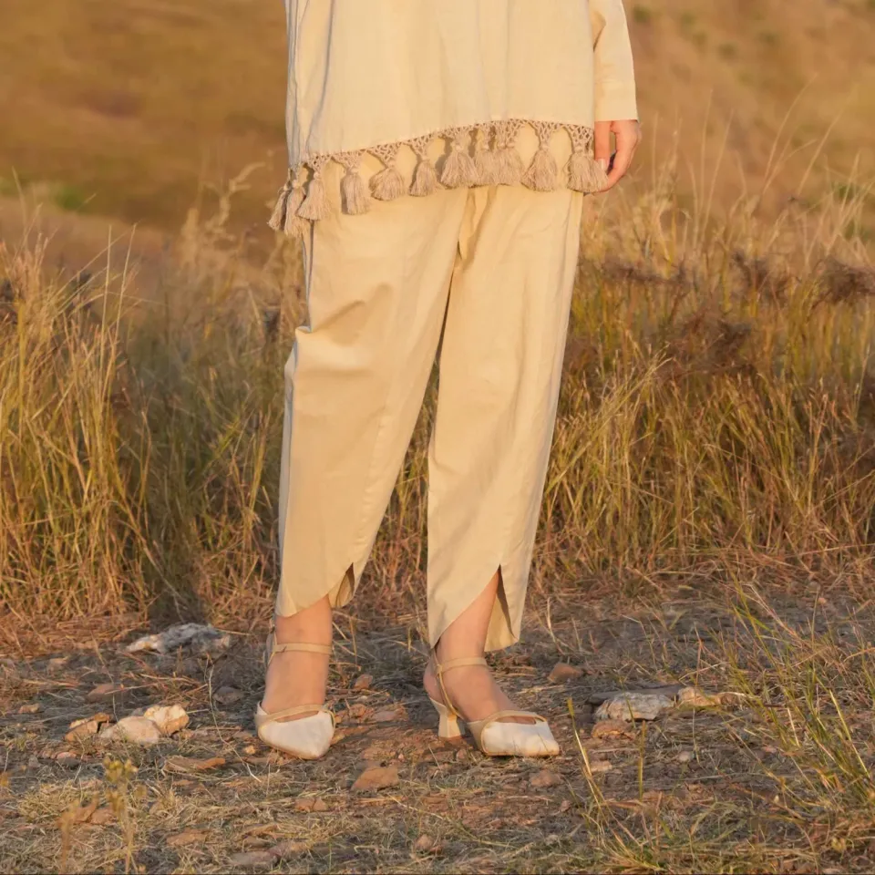 Our Dve Arlo pantalone avorio cotone spacchi