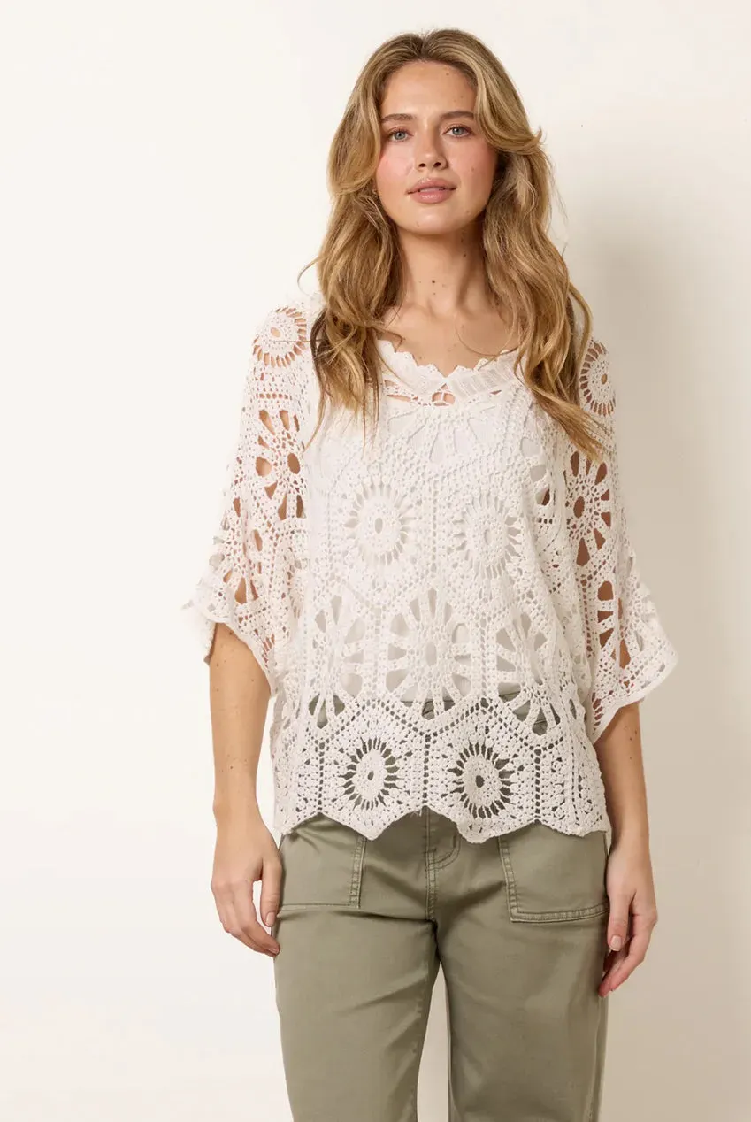 Blue Vanilla Crochet kimono top bianco cotone
